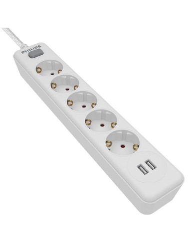 Regleta 5 Tomas + 2 Puertos Usb De 2,4A PHILIPS